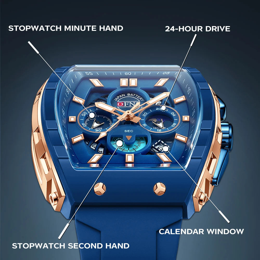 OFNS Men’s Quartz Chronograph Watch – Waterproof Luminous Sports Watch with Silicone Strap