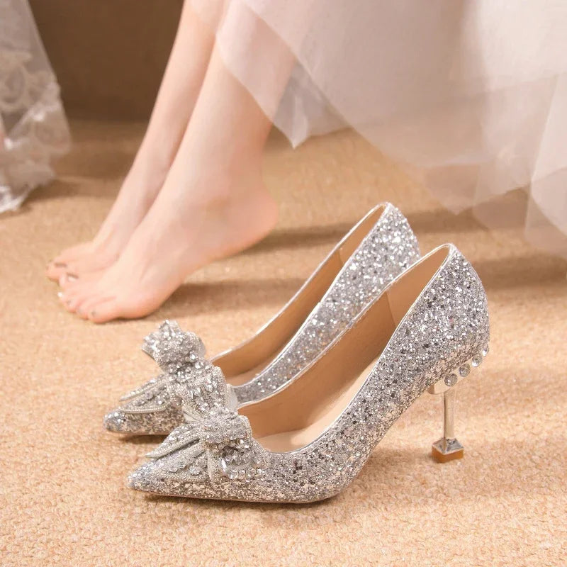 Luxury Women’s Wedding High Heels – Buckle Shoes in Gold, Silver & Red