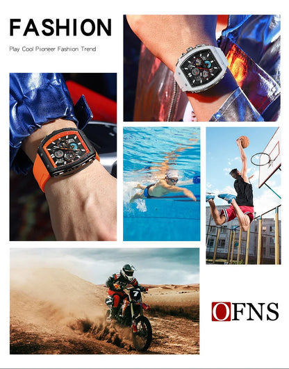 OFNS Men’s Quartz Chronograph Watch – Waterproof Luminous Sports Watch with Silicone Strap