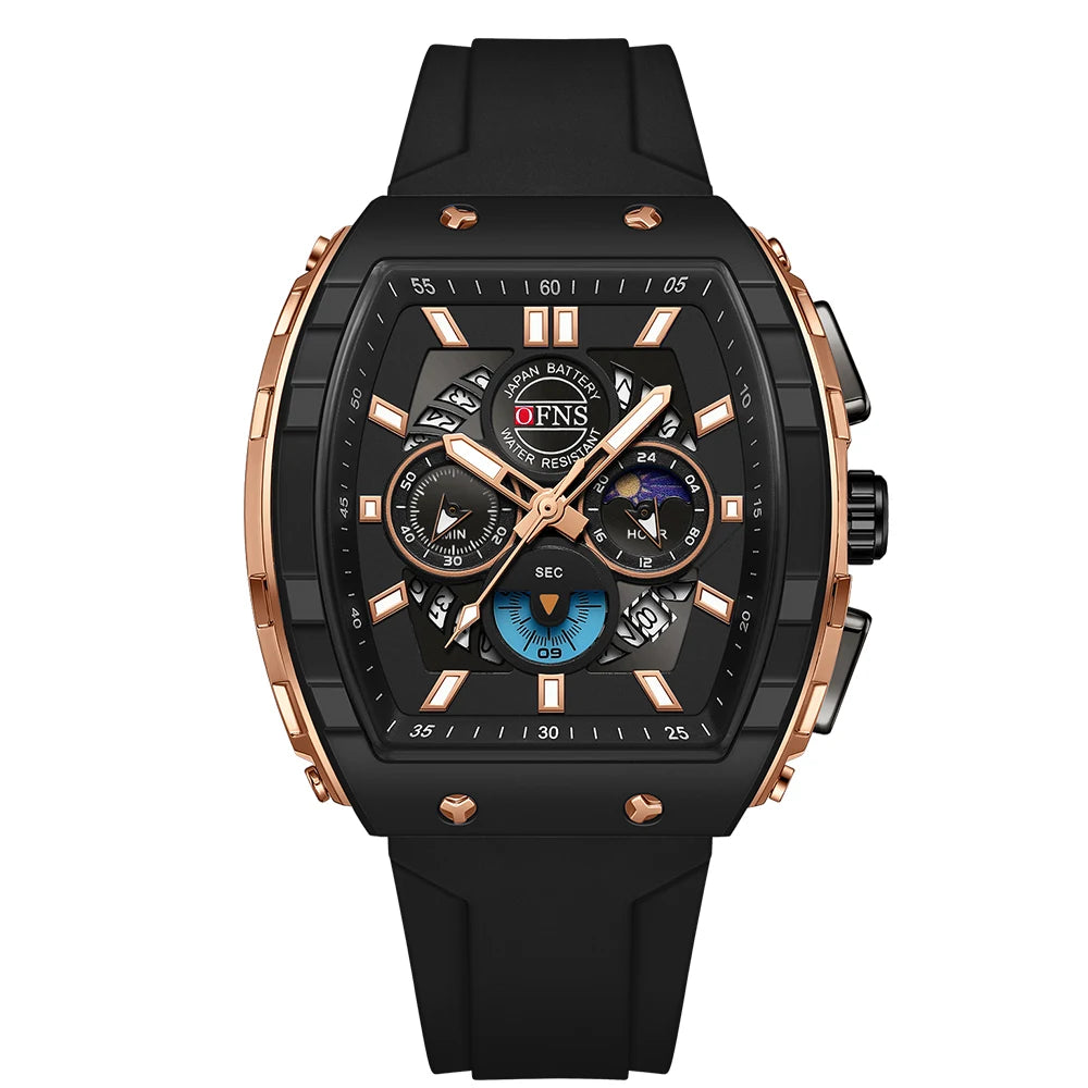 OFNS Men’s Quartz Chronograph Watch – Waterproof Luminous Sports Watch with Silicone Strap