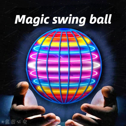 Flying ball spinner drone toy with LED lights for indoor and outdoor fun.