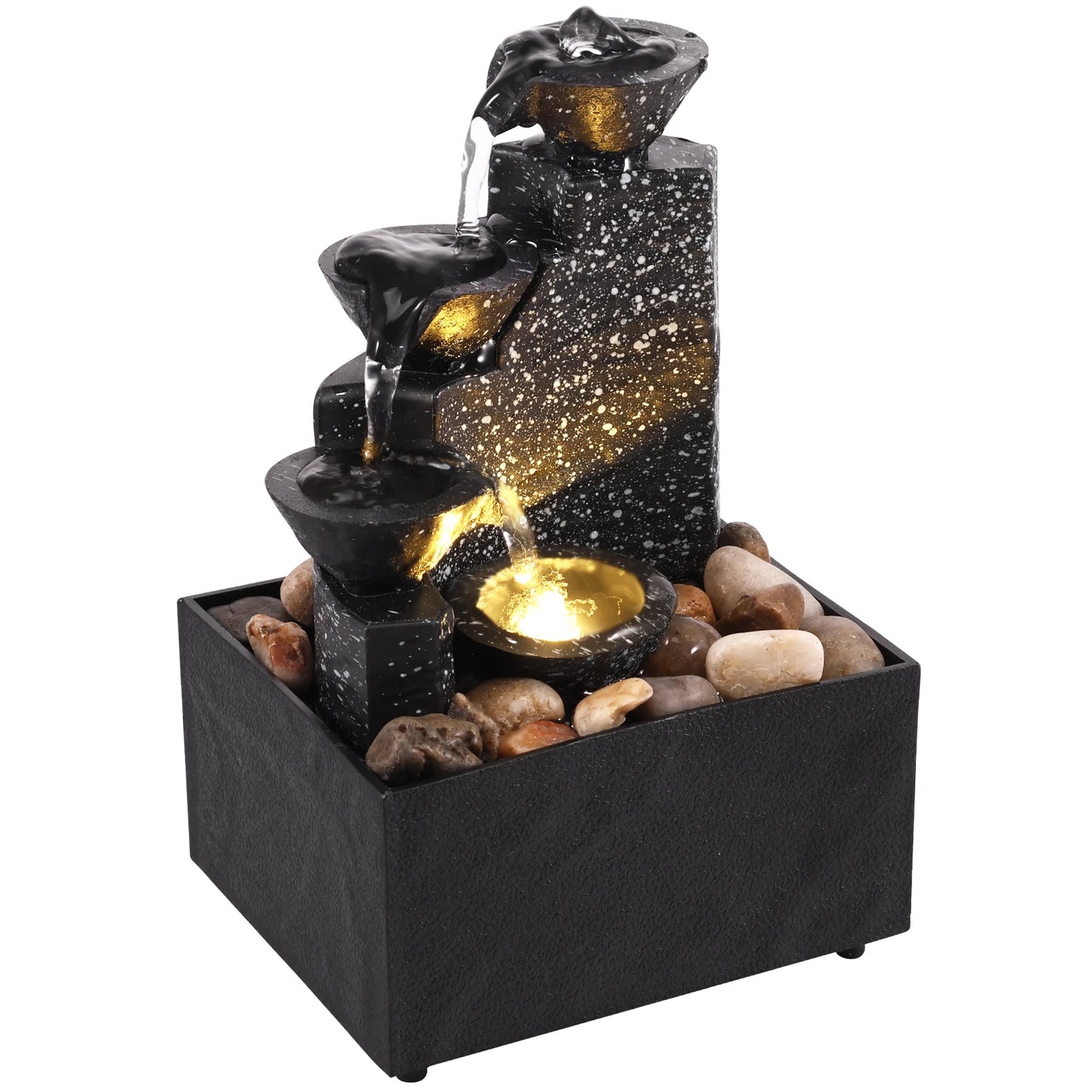 Tabletop Waterfall Fountain with LED Lights for Home Decor