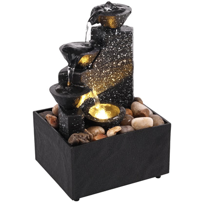 Tabletop Waterfall Fountain with LED Lights for Home Decor