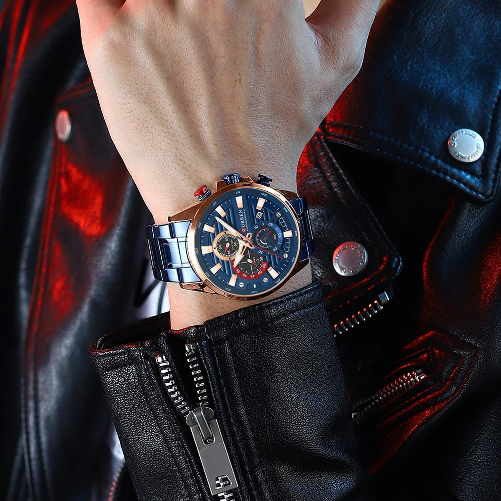 CURREN Men’s Quartz Chronograph Watch – Stainless Steel Sports Casual Wristwatch