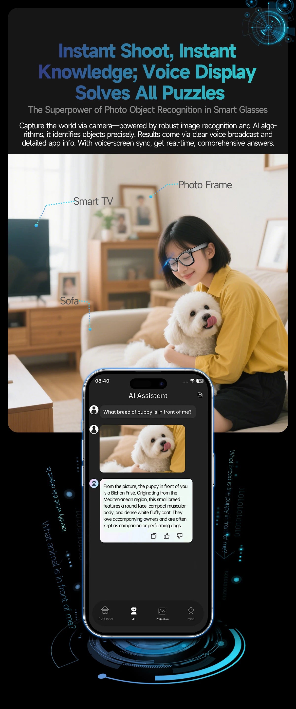 AI Smart Glasses with Camera, Bluetooth & Translation