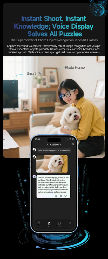 AI Smart Glasses with Camera, Bluetooth & Translation
