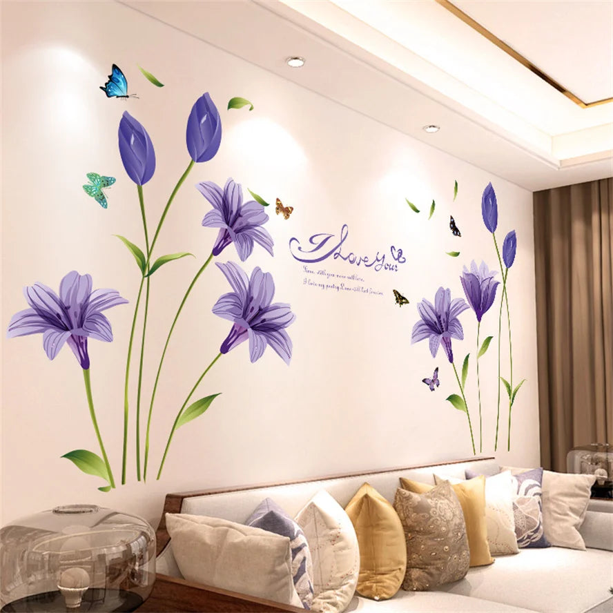 Purple Lavender Flower Butterfly Wall Stickers – Home Decor Decals