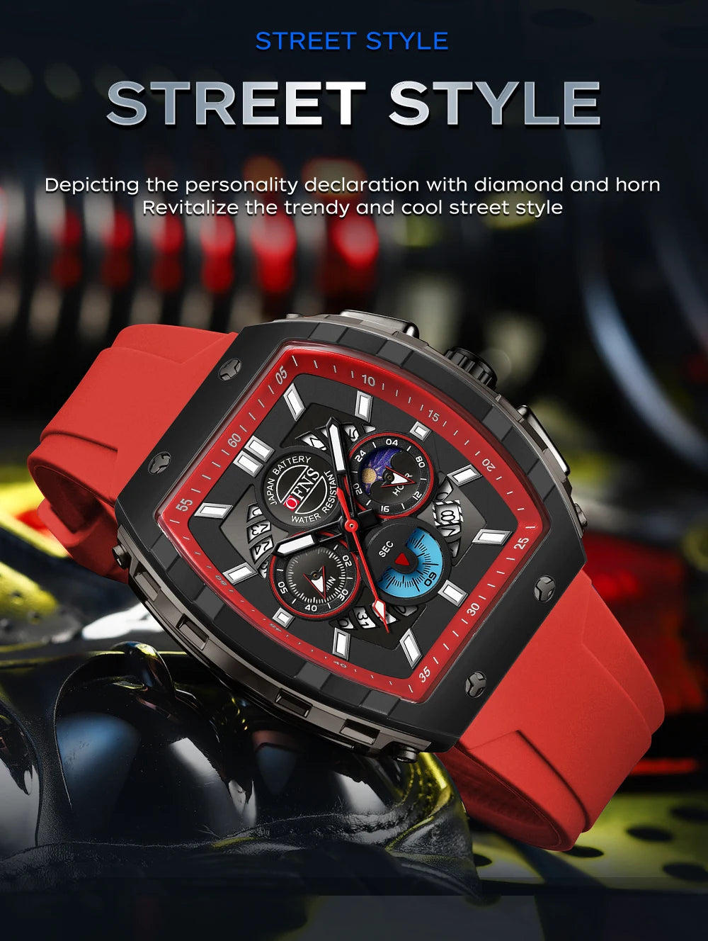 OFNS Men’s Quartz Chronograph Watch – Waterproof Luminous Sports Watch with Silicone Strap