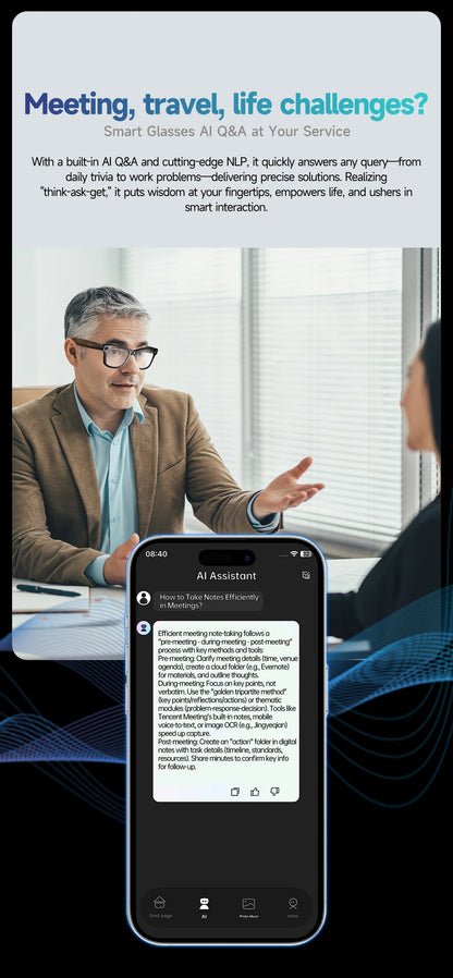 AI Smart Glasses with Camera, Bluetooth & Translation