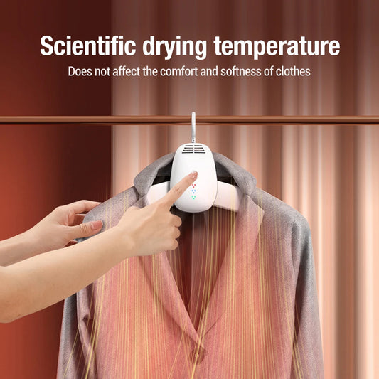 Electric clothes and shoe drying hanger with fast drying airflow, foldable design, and energy-efficient heating for quick indoor drying.