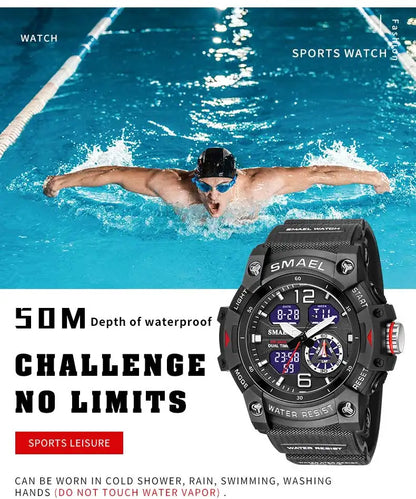 SMAEL Men’s Military Sport Digital Watch – Waterproof Dual Time LED with Alarm & Stopwatch