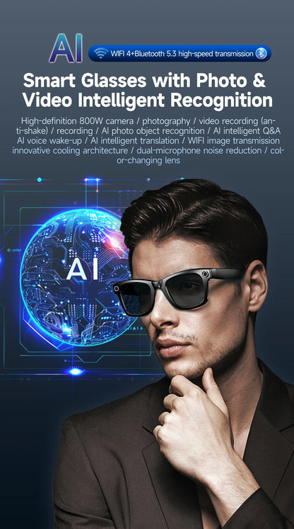 AI Smart Glasses with Camera, Bluetooth & Translation