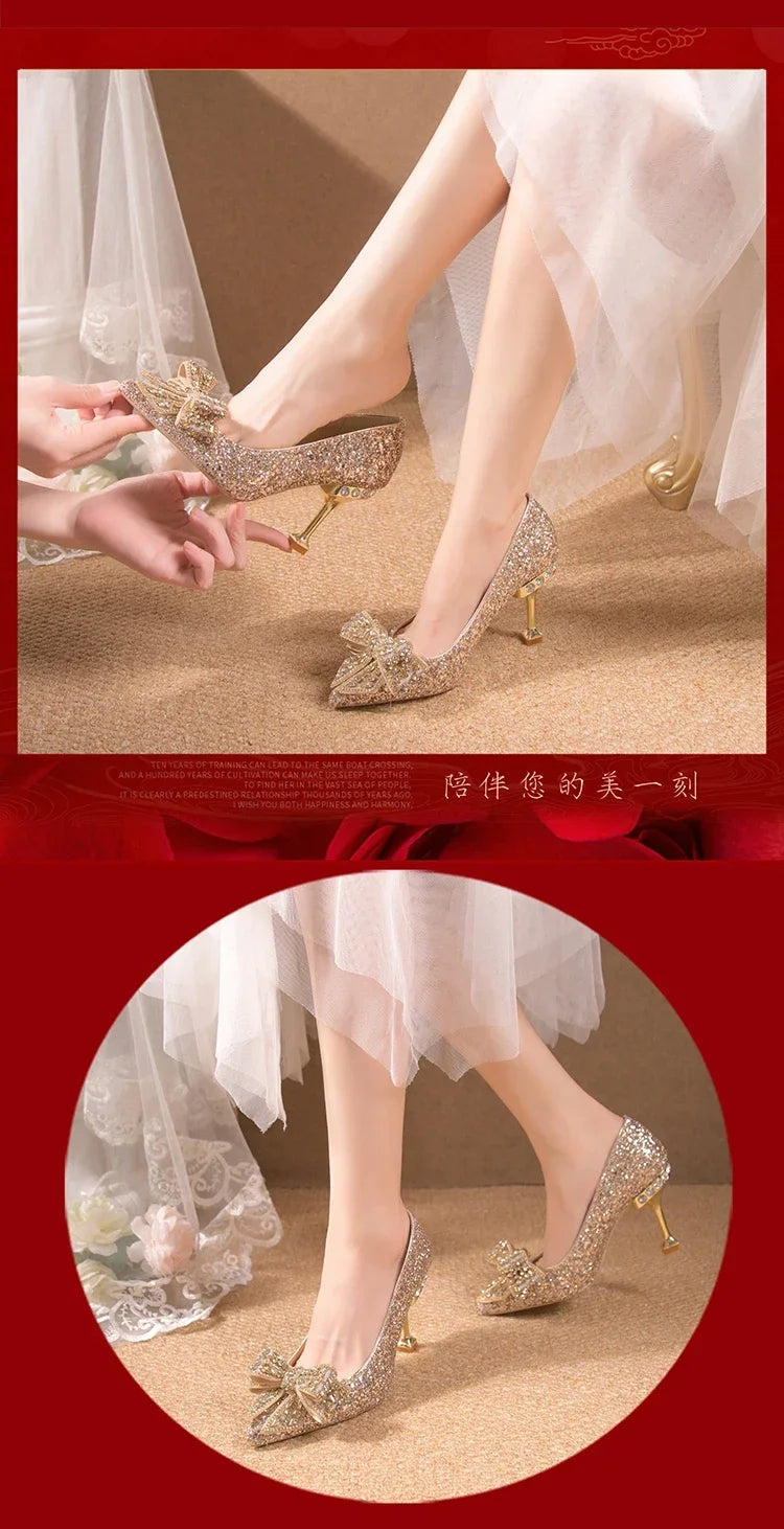 Luxury Women’s Wedding High Heels – Buckle Shoes in Gold, Silver & Red