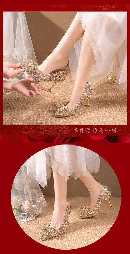 Luxury Women’s Wedding High Heels – Buckle Shoes in Gold, Silver & Red