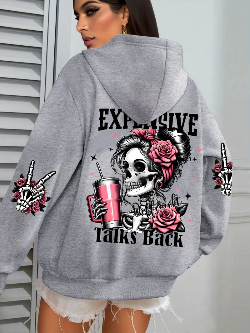 Women Funny Printing Hoodie – Loose Multicolor Fleece Hoody