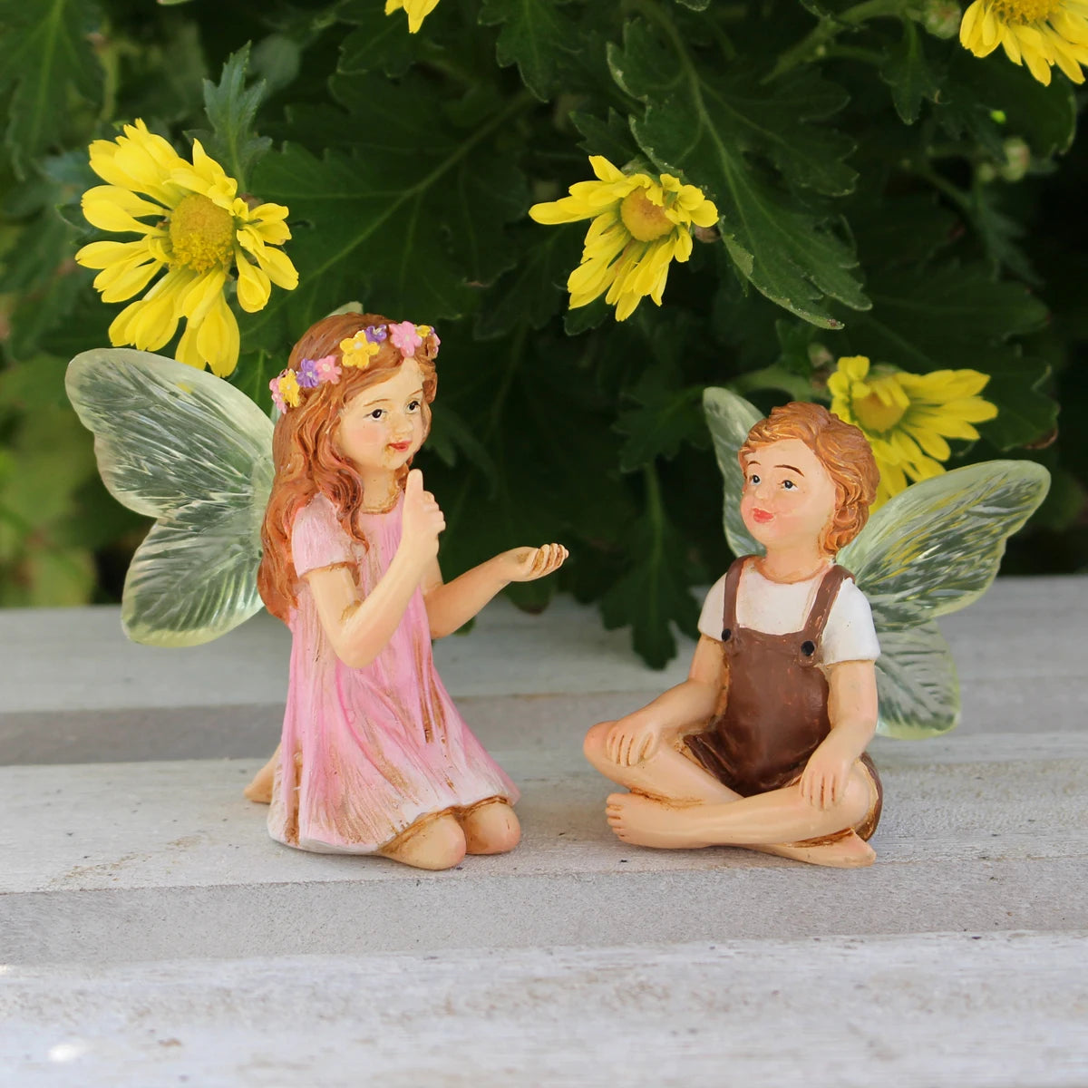 2PCS Cute Whispering Fairy Garden Resin Ornaments