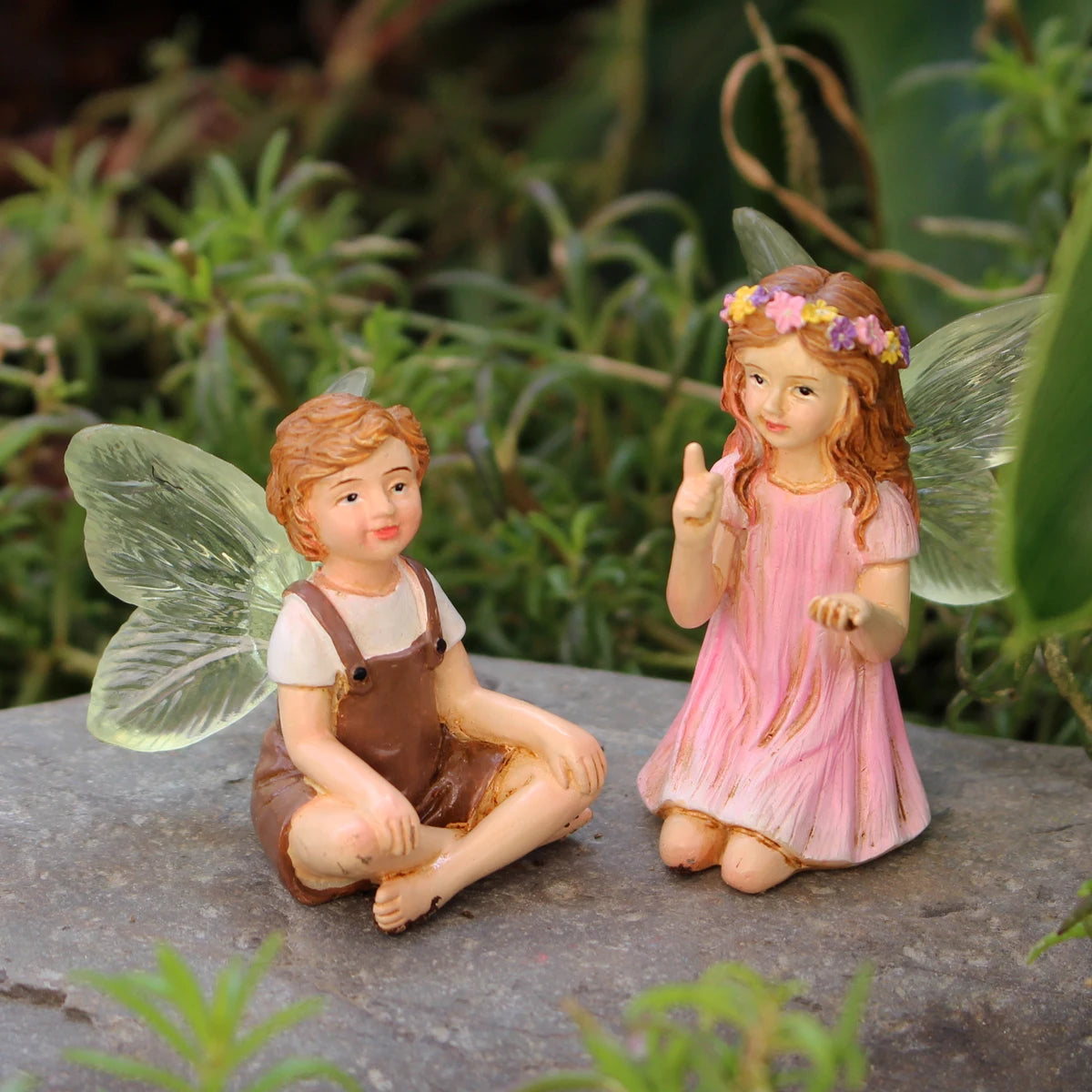 2PCS Cute Whispering Fairy Garden Resin Ornaments