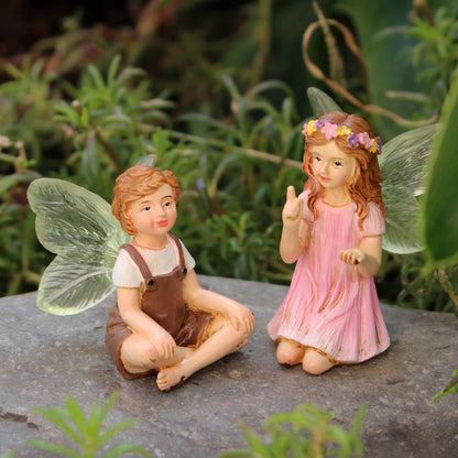 2PCS Cute Whispering Fairy Garden Resin Ornaments