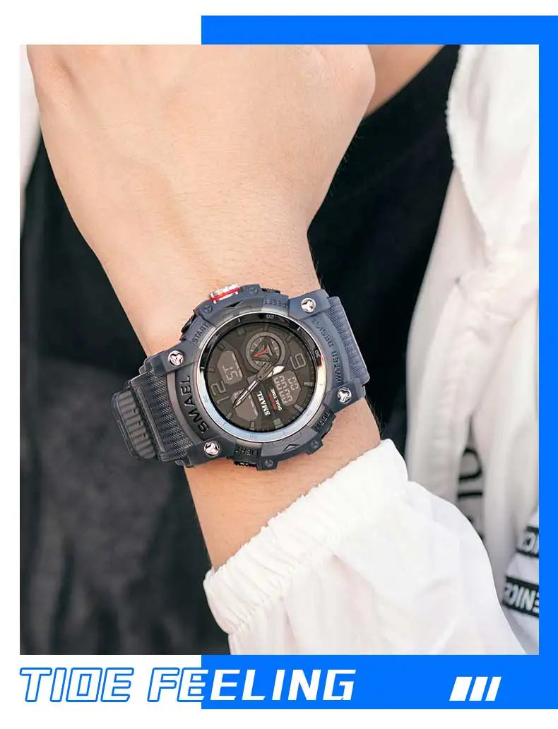 SMAEL Men’s Military Sport Digital Watch – Waterproof Dual Time LED with Alarm & Stopwatch
