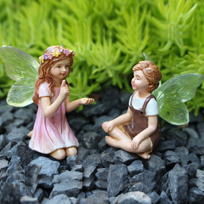 2PCS Cute Whispering Fairy Garden Resin Ornaments
