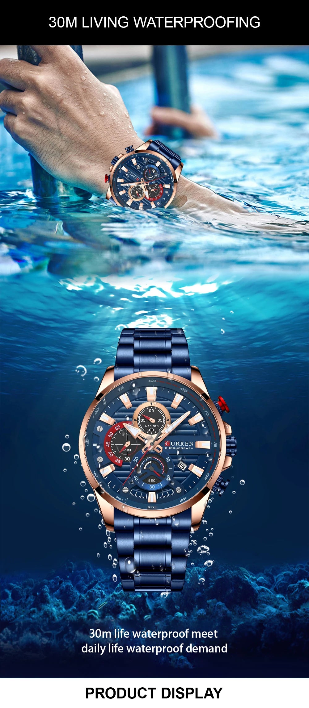 CURREN Men’s Quartz Chronograph Watch – Stainless Steel Sports Casual Wristwatch