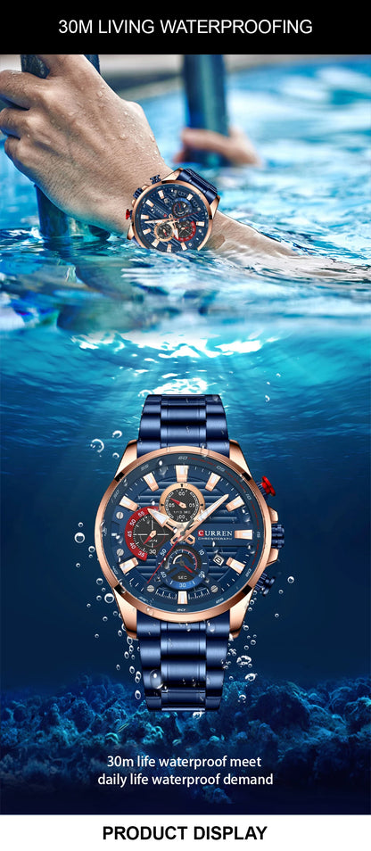 CURREN Men’s Quartz Chronograph Watch – Stainless Steel Sports Casual Wristwatch