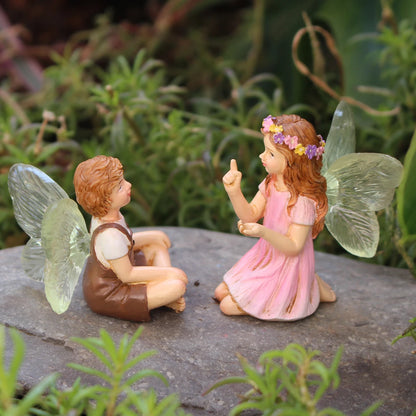 2PCS Cute Whispering Fairy Garden Resin Ornaments