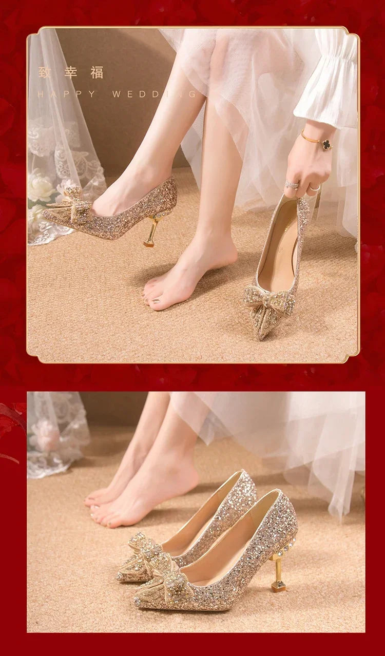 Luxury Women’s Wedding High Heels – Buckle Shoes in Gold, Silver & Red