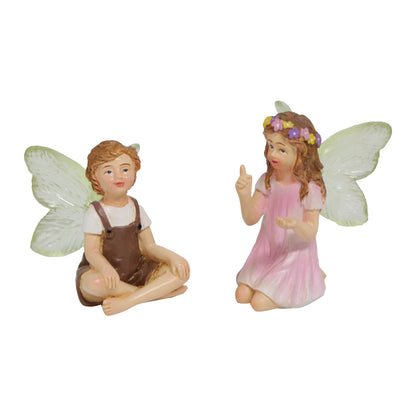 2PCS Cute Whispering Fairy Garden Resin Ornaments