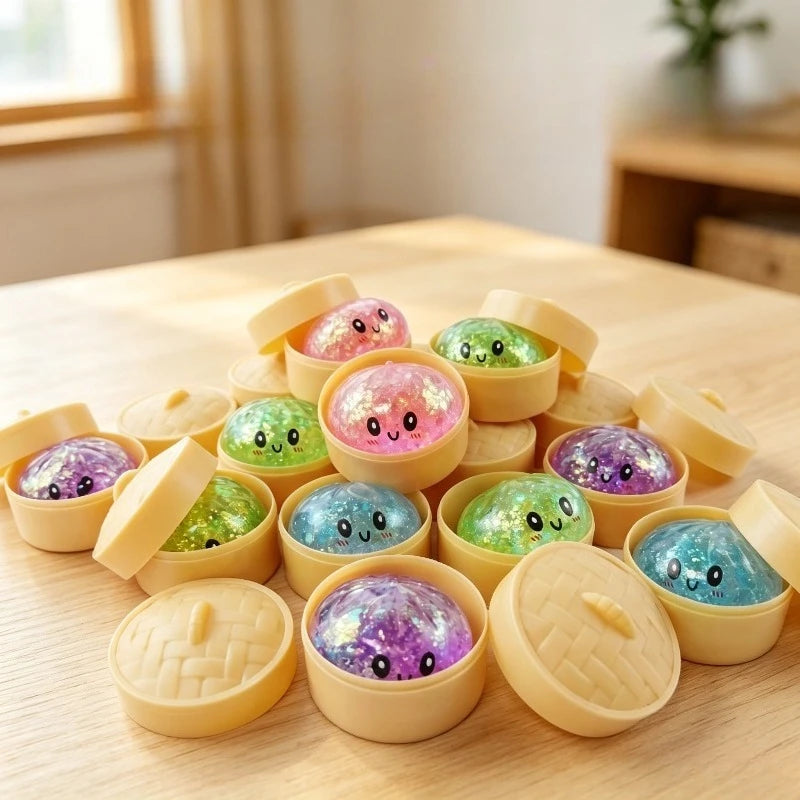 Dumpling squishy stress ball with steamer box