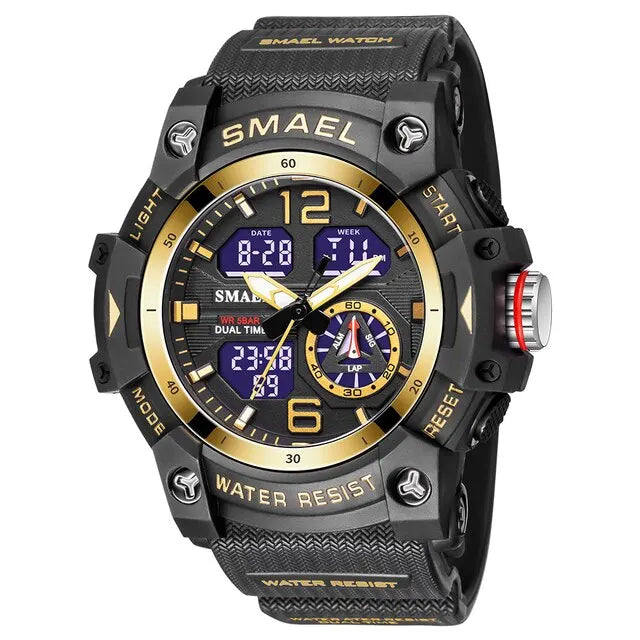 SMAEL Men’s Military Sport Digital Watch – Waterproof Dual Time LED with Alarm & Stopwatch