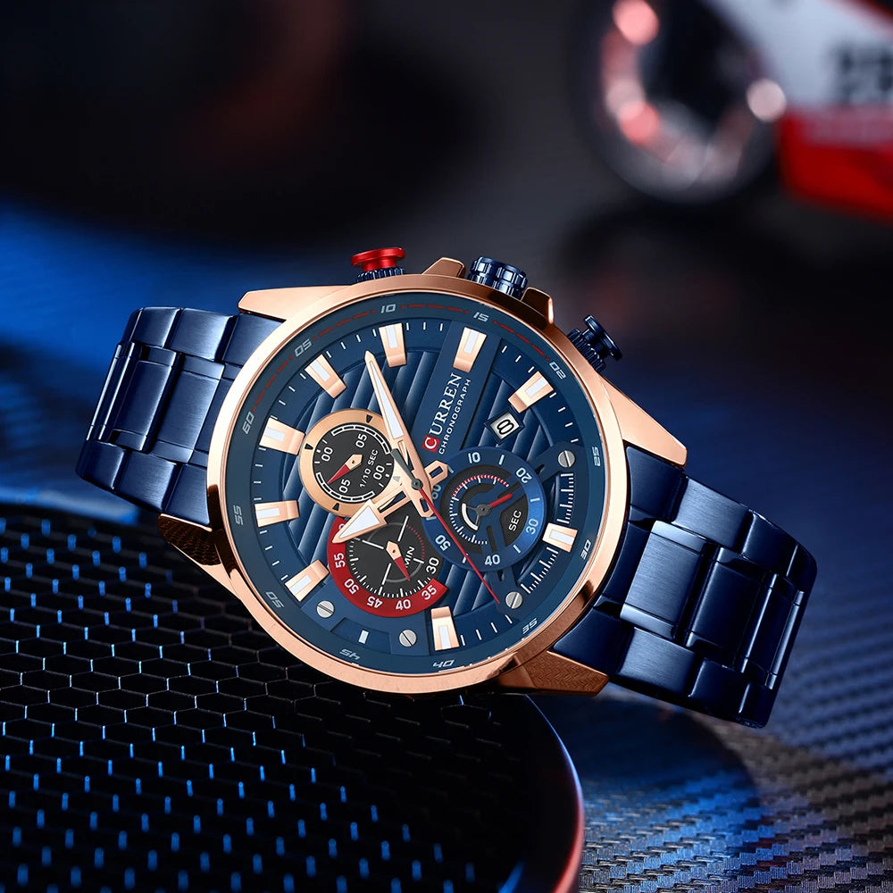 CURREN Men’s Quartz Chronograph Watch – Stainless Steel Sports Casual Wristwatch
