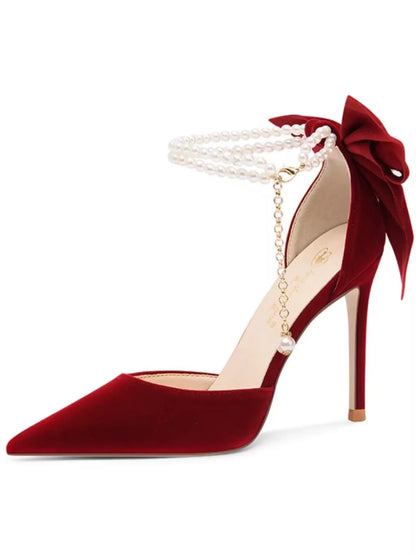 Pearl Butterfly Pointed Toe High Heels – Thin Heel Hollow Sandals for Women