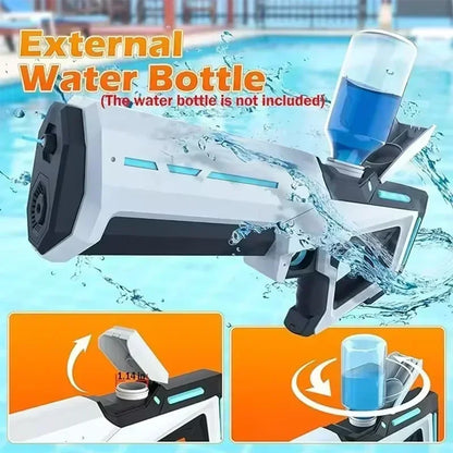 High-pressure automatic water blaster gun for outdoor water play and summer fun.