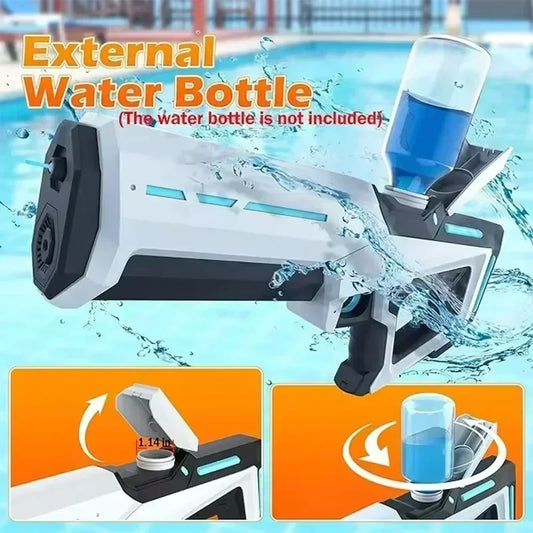 High-pressure automatic water blaster gun for outdoor water play and summer fun.