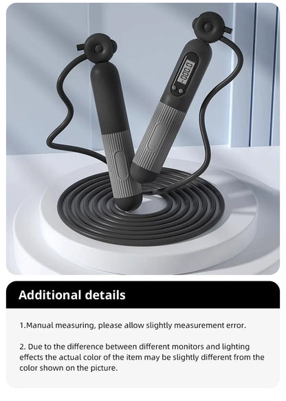 Digital jump rope on a white background with text about measurement and color differences.