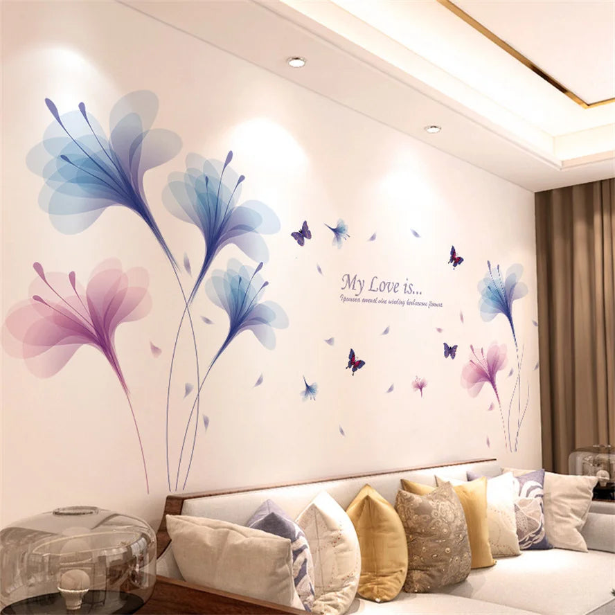Purple Lavender Flower Butterfly Wall Stickers – Home Decor Decals