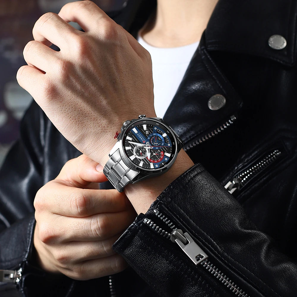 CURREN Men’s Quartz Chronograph Watch – Stainless Steel Sports Casual Wristwatch