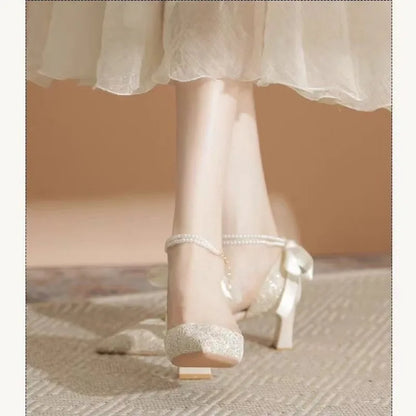 Pearl High Heels for Women – Elegant White Banquet Sandals