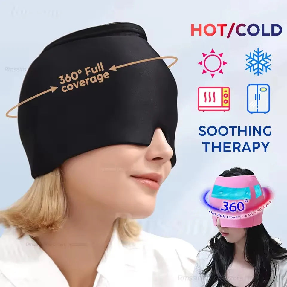 Headache relief ice gel eye mask with cooling gel pack design to reduce eye strain, puffiness, and tension for soothing comfort and relaxation.