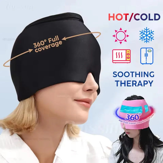 Headache relief ice gel eye mask with cooling gel pack design to reduce eye strain, puffiness, and tension for soothing comfort and relaxation.