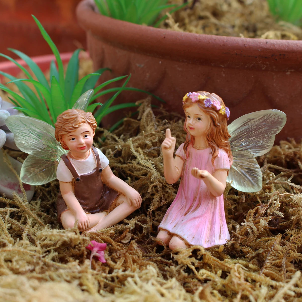 2PCS Cute Whispering Fairy Garden Resin Ornaments