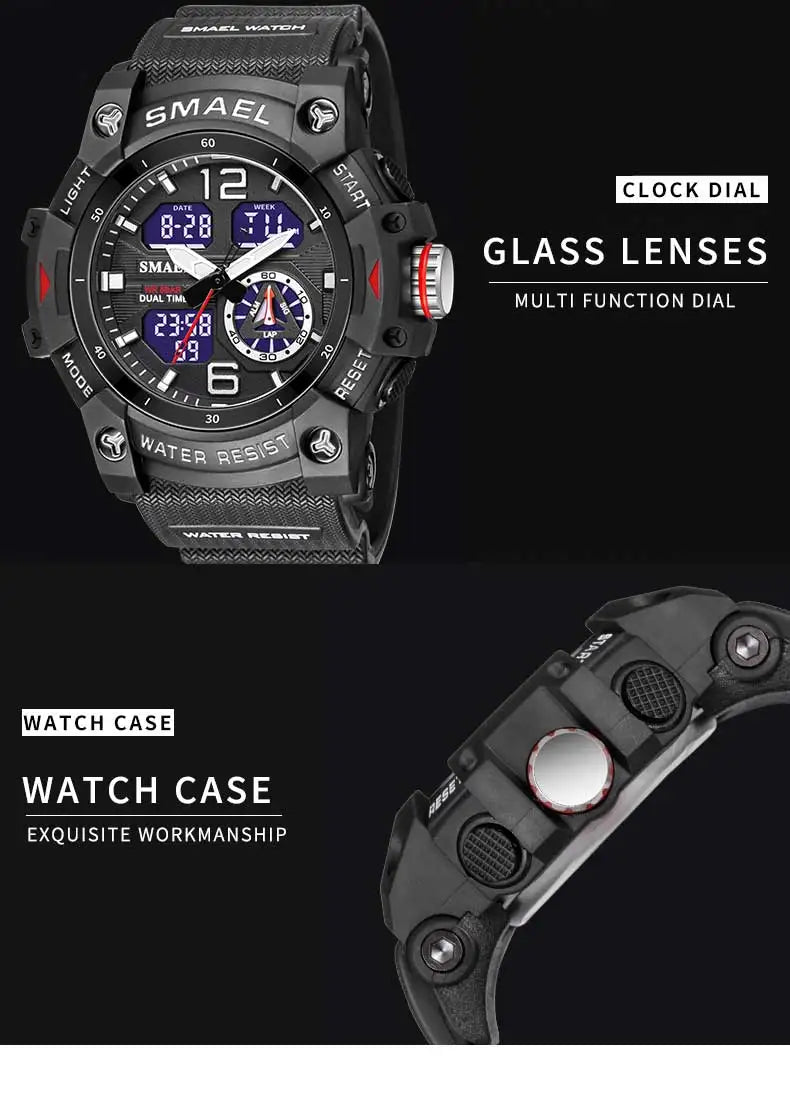 SMAEL Men’s Military Sport Digital Watch – Waterproof Dual Time LED with Alarm & Stopwatch