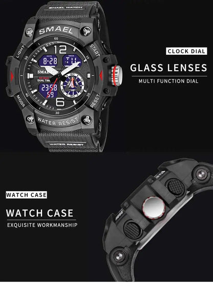 SMAEL Men’s Military Sport Digital Watch – Waterproof Dual Time LED with Alarm & Stopwatch
