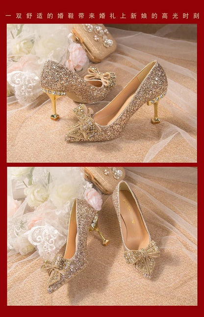 Luxury Women’s Wedding High Heels – Buckle Shoes in Gold, Silver & Red