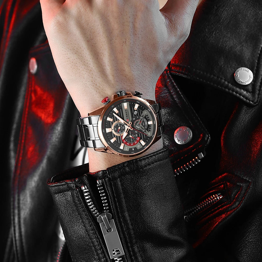 CURREN Men’s Quartz Chronograph Watch – Stainless Steel Sports Casual Wristwatch