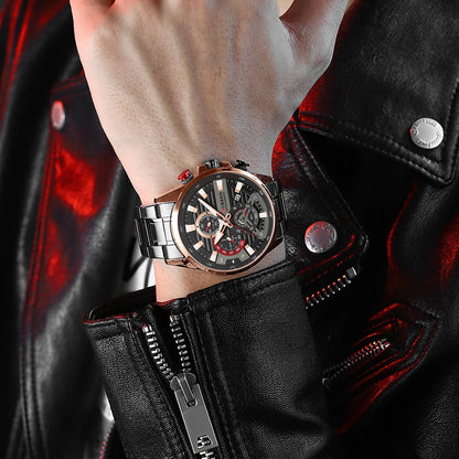 CURREN Men’s Quartz Chronograph Watch – Stainless Steel Sports Casual Wristwatch