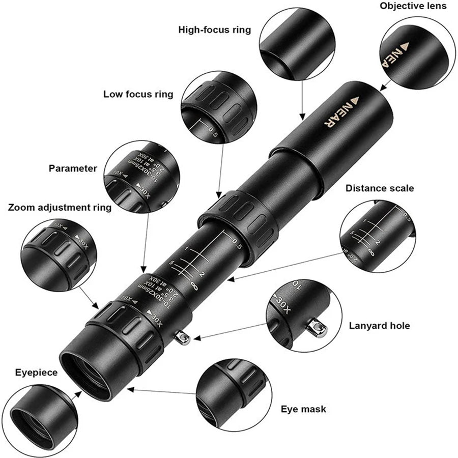 10-300x40 HD Zoom Monocular Telescope – Long Range High Power Prism Scope for Camping & Outdoor Adventures