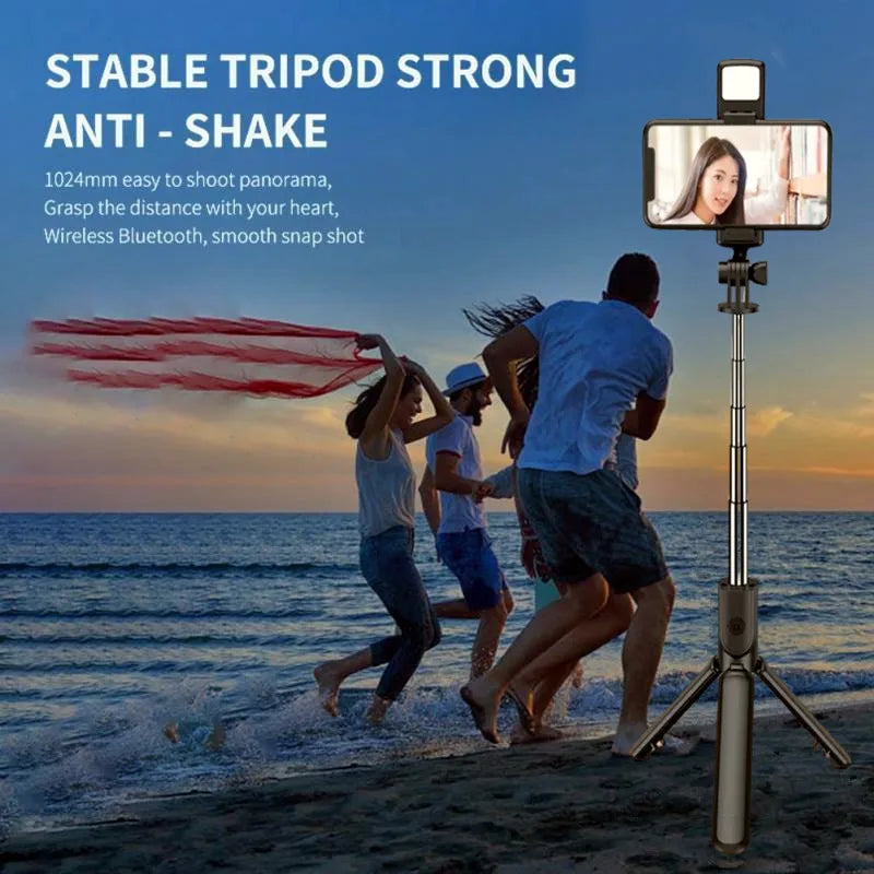 Bluetooth Selfie Stick Tripod with Fill Light – Wireless Remote