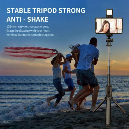 Bluetooth Selfie Stick Tripod with Fill Light – Wireless Remote
